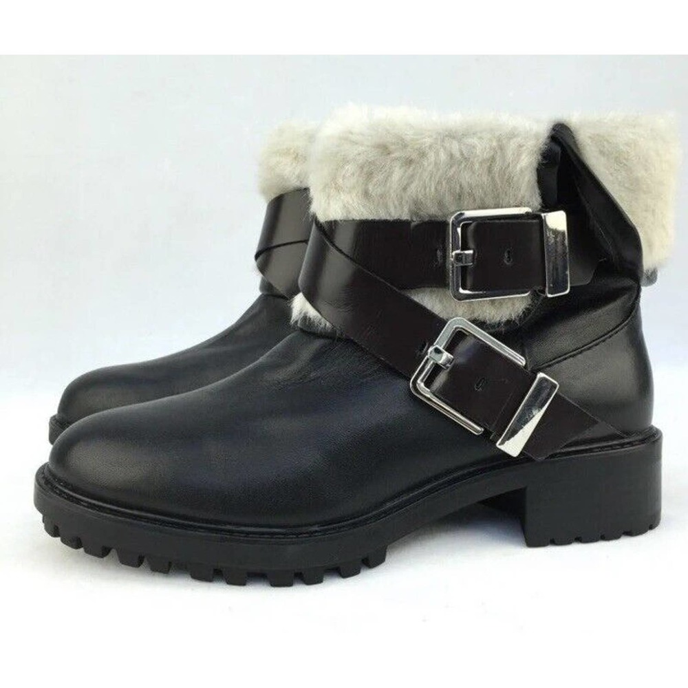 Zara Black Leather Fur Lined Ankle Boots EUR36 US5.5